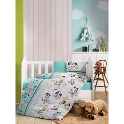 Premium Ranforce Baby Quilt Cover Set, 100% Cotton, White, Pink & Black | Duvet Cover: 39.4 x 59.1 in, Flat Sheet: 47.2 x 59.1 in, 2 Pillowcases: 13.8 x 17.7 in | Machine Washable, Button Closure, Soft & Cozy Design