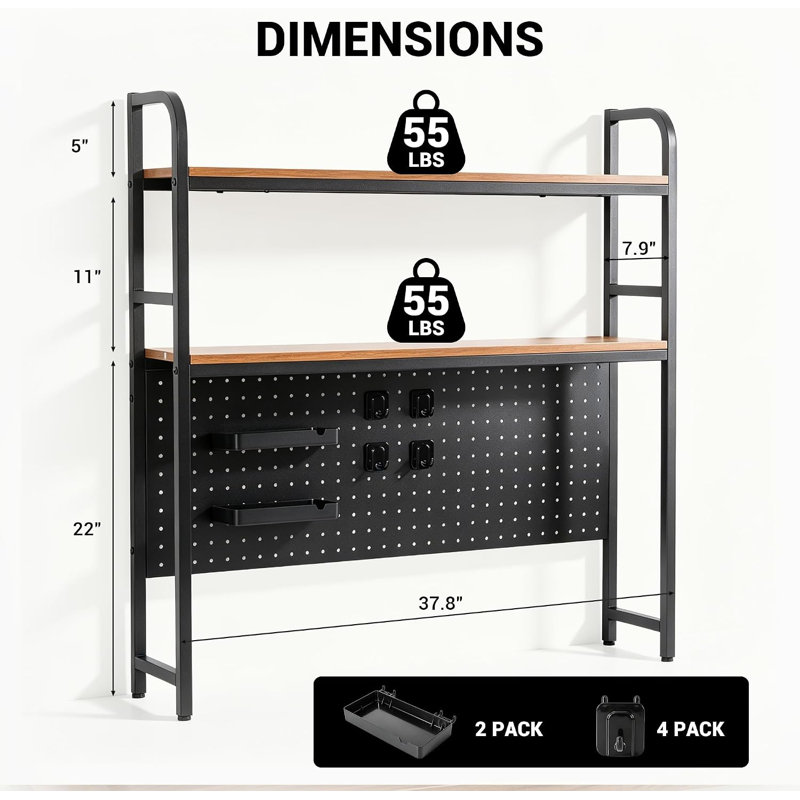 Étagère de bureau, huche de bureau avec panneau perforé en métal, support de présentation à 2 niveaux, 4 accessoires, organisateur de rangement de bibliothèque de bureau polyvalent