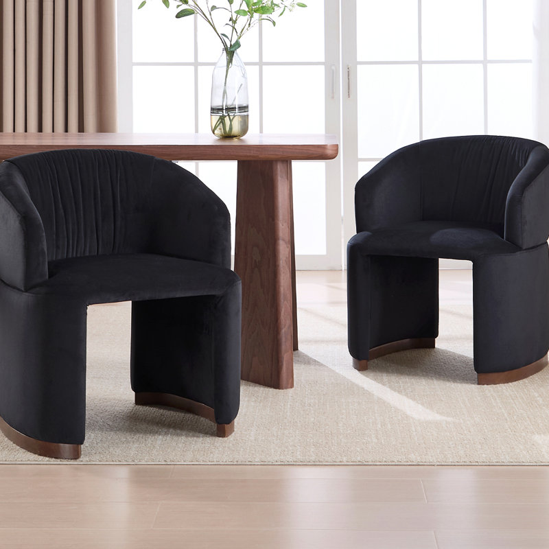 25" Wide Modern Dining Chair Upholstered Barrel Armchair With Solid Wood Legs And Backrest, For Dining Room/Living Room