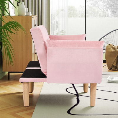 Canapé double pliable rose de 72 pouces, revêtement en velours doux, canapé confortable pour 2 personnes.