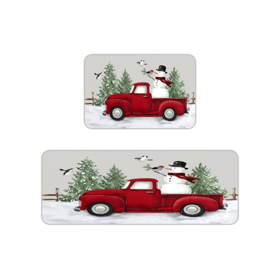 Ensemble de 2 tapis de cuisine Red Winter Truck