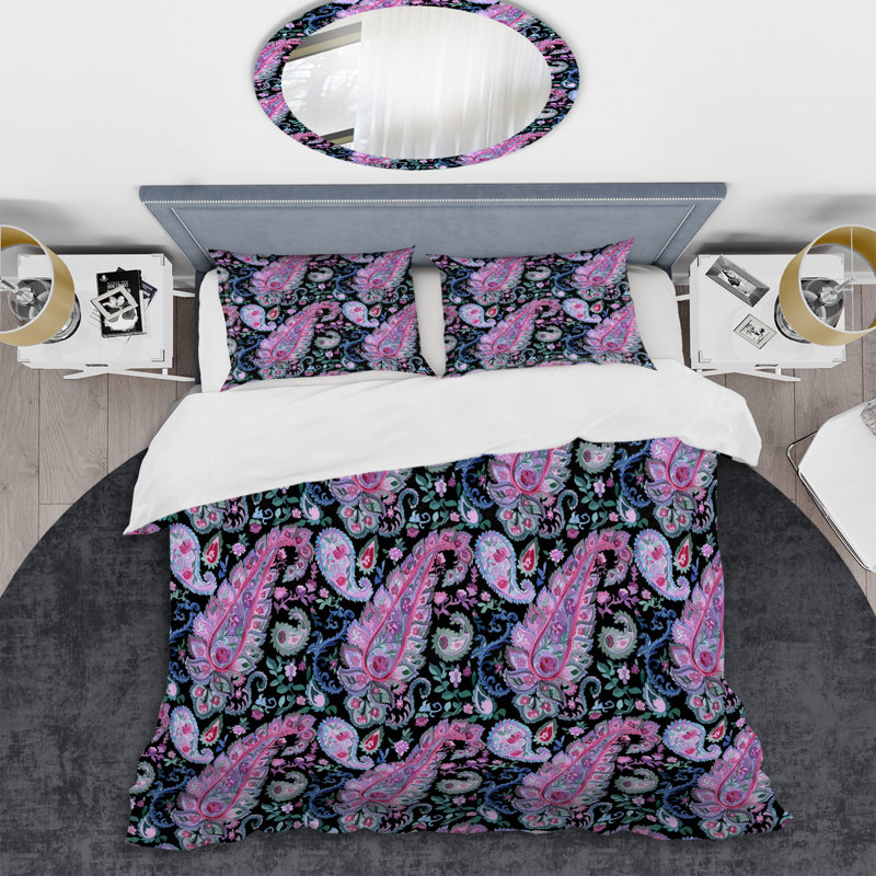 Cachemire floral mauve - Ensemble de housse de couette abstrait - Microfibre de polyester