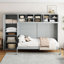 Grand lit escamotable mural avec armoires, gris