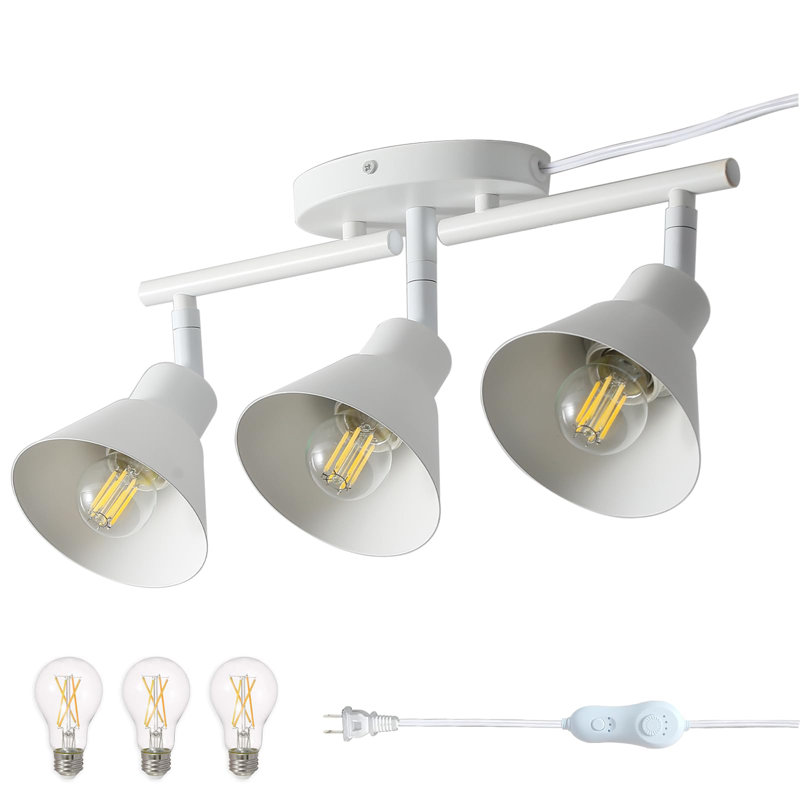 3 Light Plug In Track Lighting Kit,Modern Plug In Ceiling Light Fixture,14.7Ft Cord,Timer & Dimming Switch,Flexibly Rotatable Light Head (White)