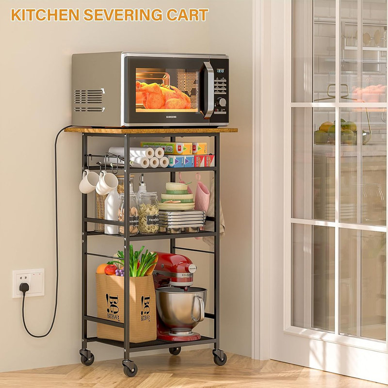 Rolling Kitchen Microwave Cart, 4 Tier Microwave Table Stand Wit...