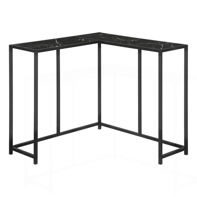 Accent Table, Console, Entryway, Narrow, Corner, Living Room, Bedroom, Black Marble Look Laminate, Black Metal, Contemporary, Modern