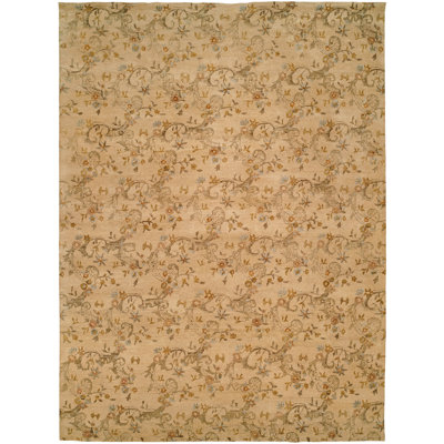 Wool Floral Area Rug in Beige