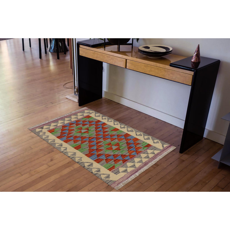 Tapis oriental gris / vert / rouge en laine tissé à la main 2 pi x 2 pi 8 po Tallant