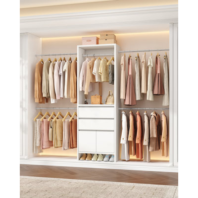 Closet System with 4 Hang Rods, Walk-in Closet Organizer System , Fits Spaces 4-9.8FT, White