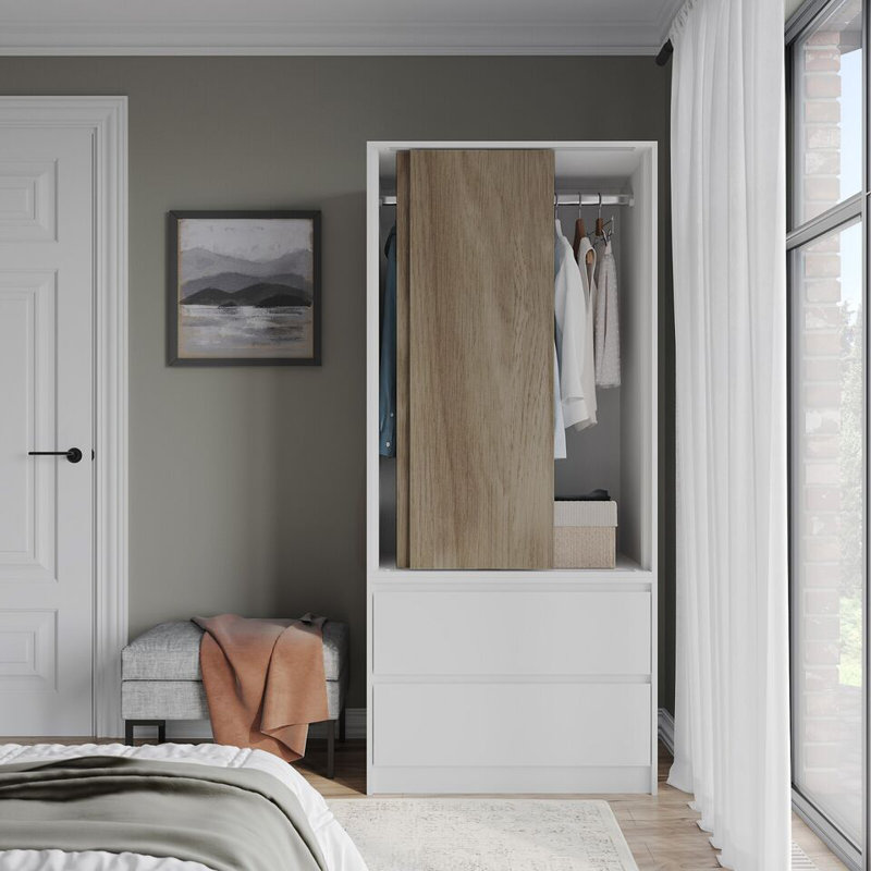 Solid Wood Wardrobe, White/Oak