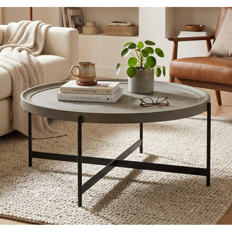 Brookline 42" Concrete-Coated Top Round Coffee Table