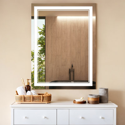 Miroir de salle de bain anti-buée à DEL 3 couleurs à intensité variable avec éclairage arrière et avant