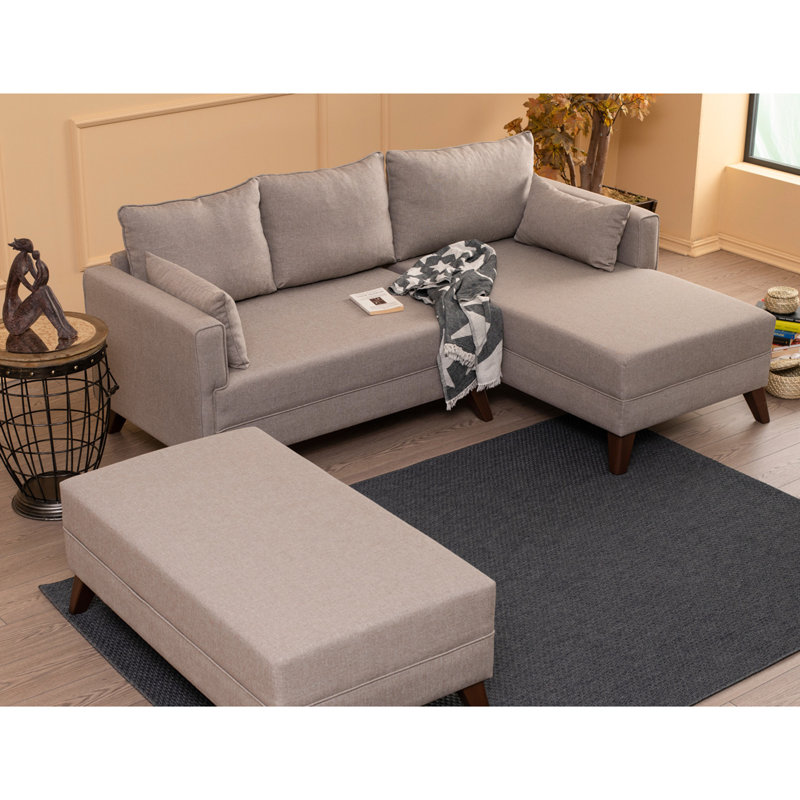 Modern Corner Sofa-Bed, Cream Color, 80.7 x 33.5 x 55.1 inches | Durable Wood/MDF Frame, 100% Polyester Easy Clean Fabric | 28 DNS Foam Comfort, Scandinavian Design, Perfect for Small Spaces & Guest Rooms