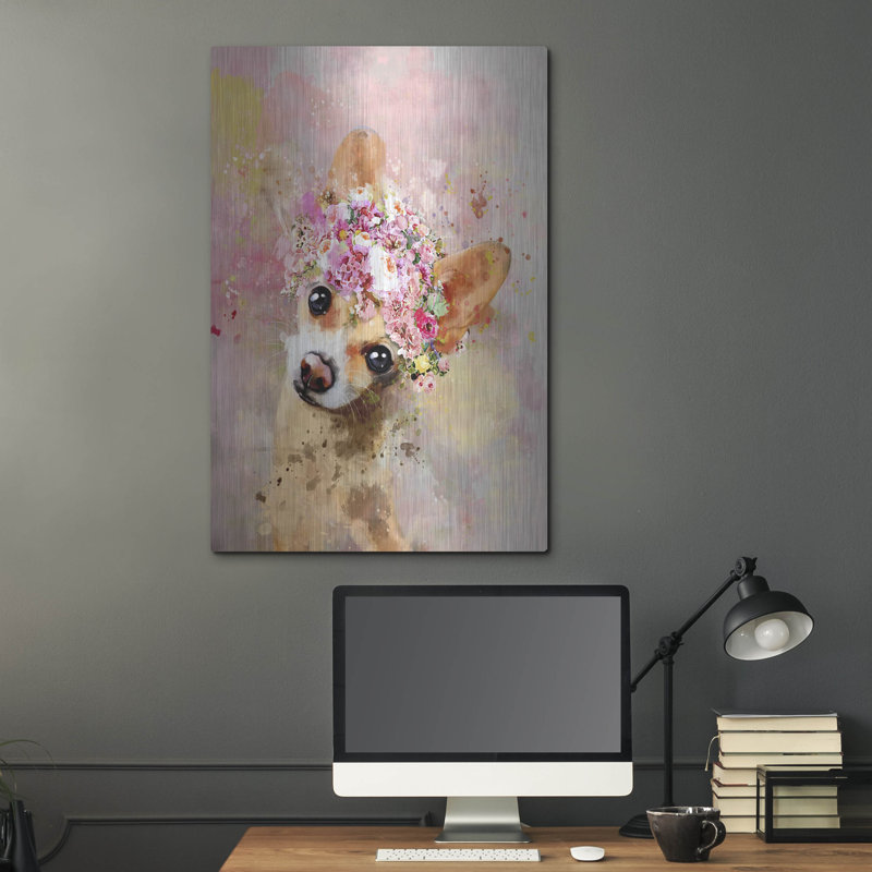 Art mural en métal Red Barrel Studio® «Flower Crown Chihuahua 2» par Furbaby Affiliates, H 36 po x l 24 po