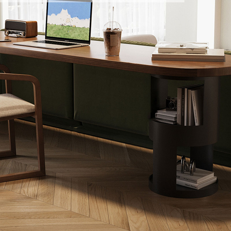Brown U-Shaped Solid Wood desk, 29.53" H x 86.61" W x 23.62" D