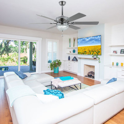 65 Inch Gorgeous Crystal Ceiling Fan With Lights And Remote, Modern 6 Speeds DC Motor Reversible Ceiling Fan For Bedroom