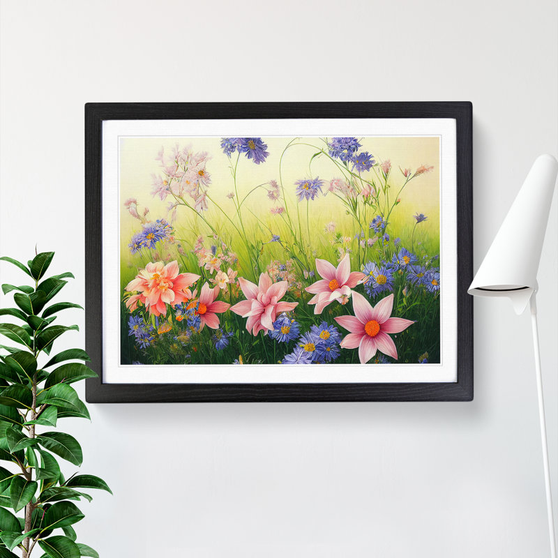 Joyful Wild Flowers - Single Picture Frame Print, Black Framed, 46cm H x 64cm W x 2cm D