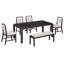 Ensemble de salle à manger extensible Roselyn 6 pièces en bois d'hévéa avec chaises et banc rembourrés-134702191