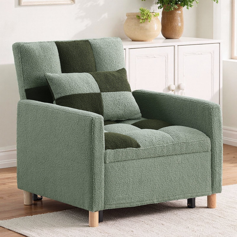 Stylish Convertible Sleeper Sofa Chair Bed| Multi-Functional Furniture with Soft Teddy Fabric, Green