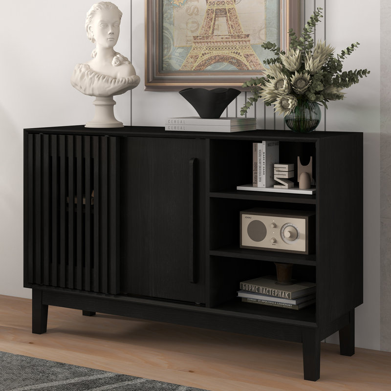 47.3" Wide 2 - Door Credenza Office Storage Cabinet With Open Storage, Black