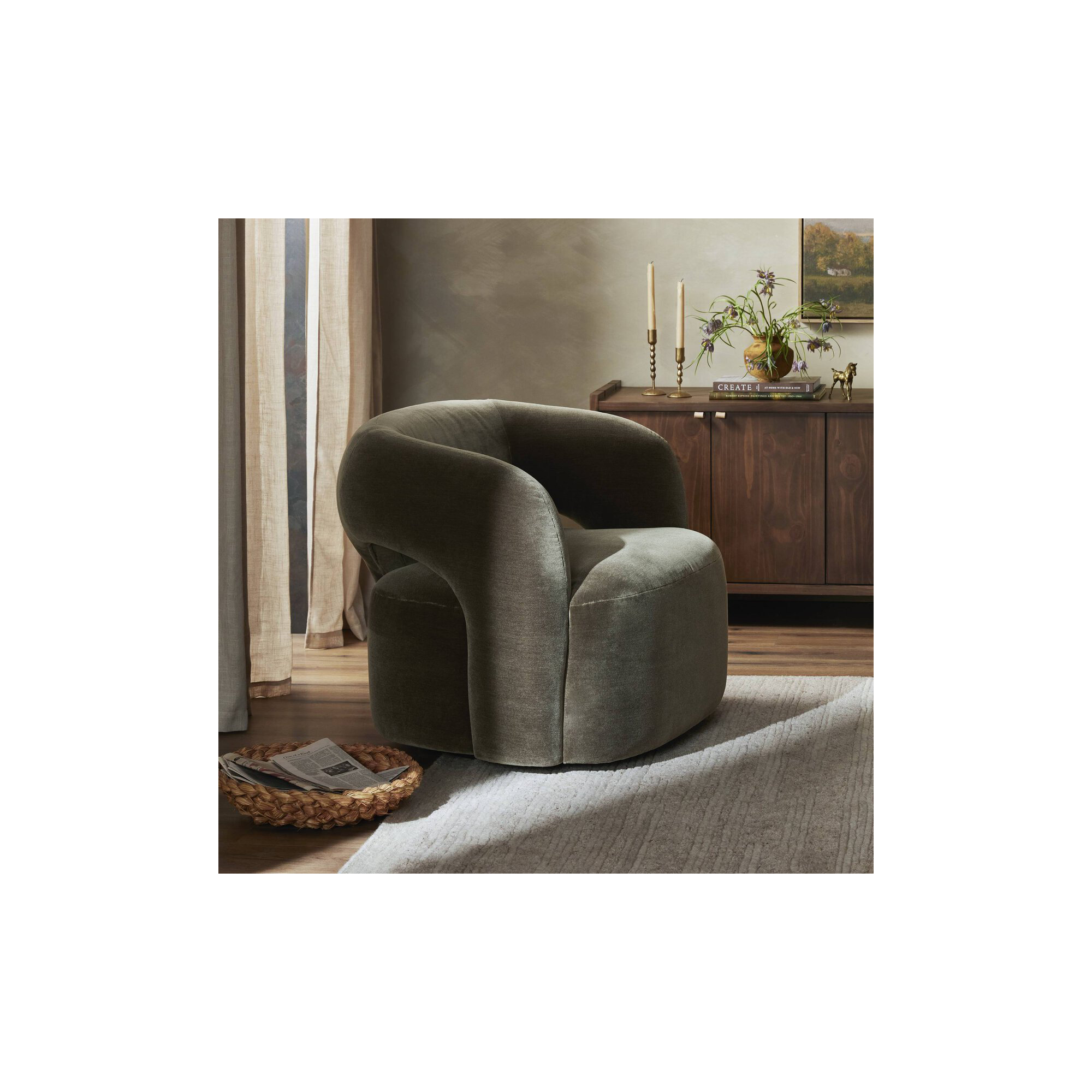 Novella Swivel Chair-Monte Olive, Monte Olive Polyester Blend