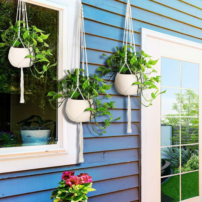 Paquet de 5 pots à fleurs suspendus en macramé pour porte-plante d'intérieur de taille différente pour Boho Home Decor