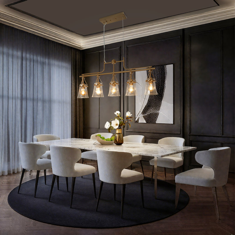 Correa 5-Light Dimmable Industrial Linear Chandelier with Bubble Glass in Polished Brass for Kitchen Island