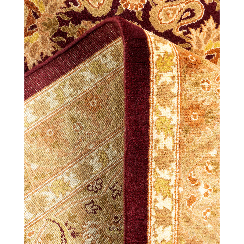 Tapis traditionnel rouge en laine noué à la main 8 pi 1 po x 10 pi 3 po
