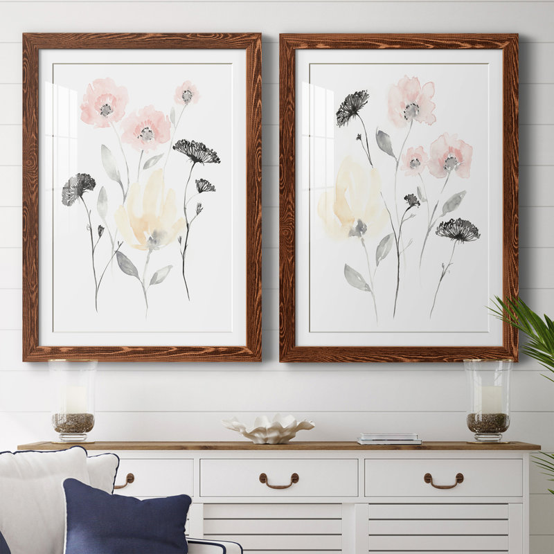 Blush & Black Wildflowers I encadré mat - prêt à accrocher, H 37,5 po x l 55 po x P 1 po, Cadre en érable