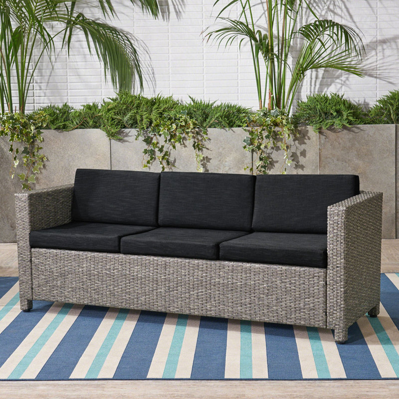 Canapé d'extérieur de 76,75 po avec coussins, Noir, noir, noir, noir, Gris