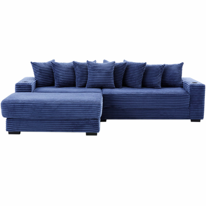 Canapé modulaire en forme de L, canapé modulaire avec porte-gobelets et poche latérale, Bleu