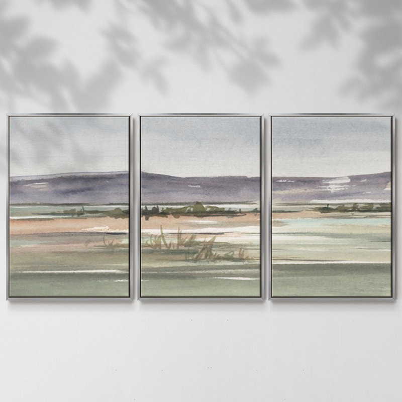 «Mute Marsh II», reproduction sur toile 3 pièces, H 36 po x l 75 po x P 2 po, Argent