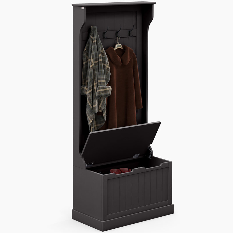 HOMCOM 28" 3-In-1 Entryway Hall Tree With Storage Bench, Black