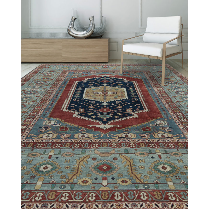 Bakshahesh Wool Oriental Area Rug in Red/Navy Blue/Green, Rectangle 9'2" x 12'