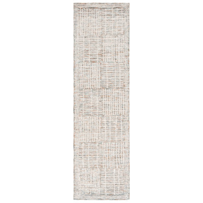 Wikhard Abstract Hand Tufted Wool Cotton Geometric Rug in Brown/Ivory