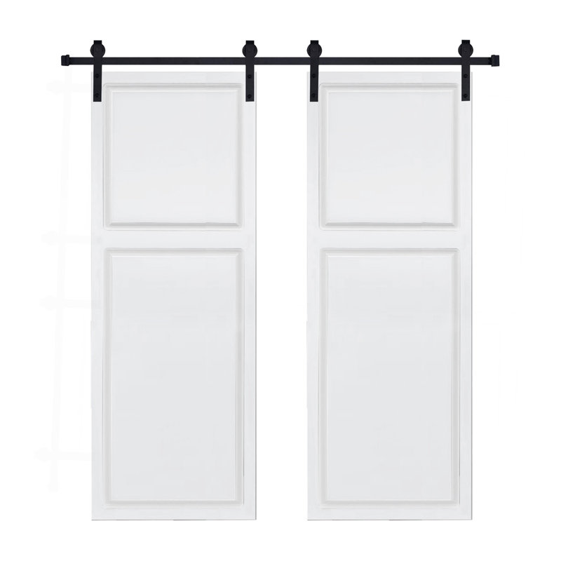 Double porte à 2 panneaux de style chalet de 3/4 po d'épaisseur 28 po X 80 po Porte de grange coulissante en MDF blanc avec trousse de quincaillerie