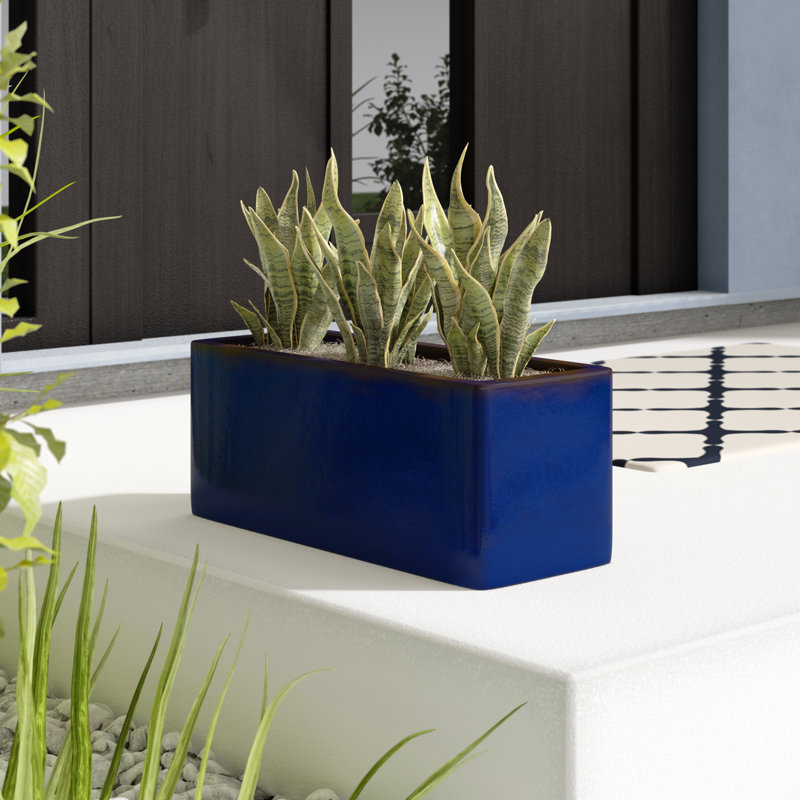 Handmade Ceramic Pot Planter, Blue, 6" H x 15" W x 6" D