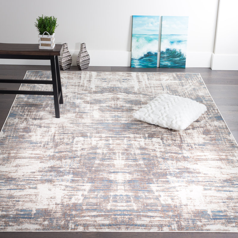 Tapis abstrait beige / gris, Rectangle 4 pi 4 po x 6 pi 2 po
