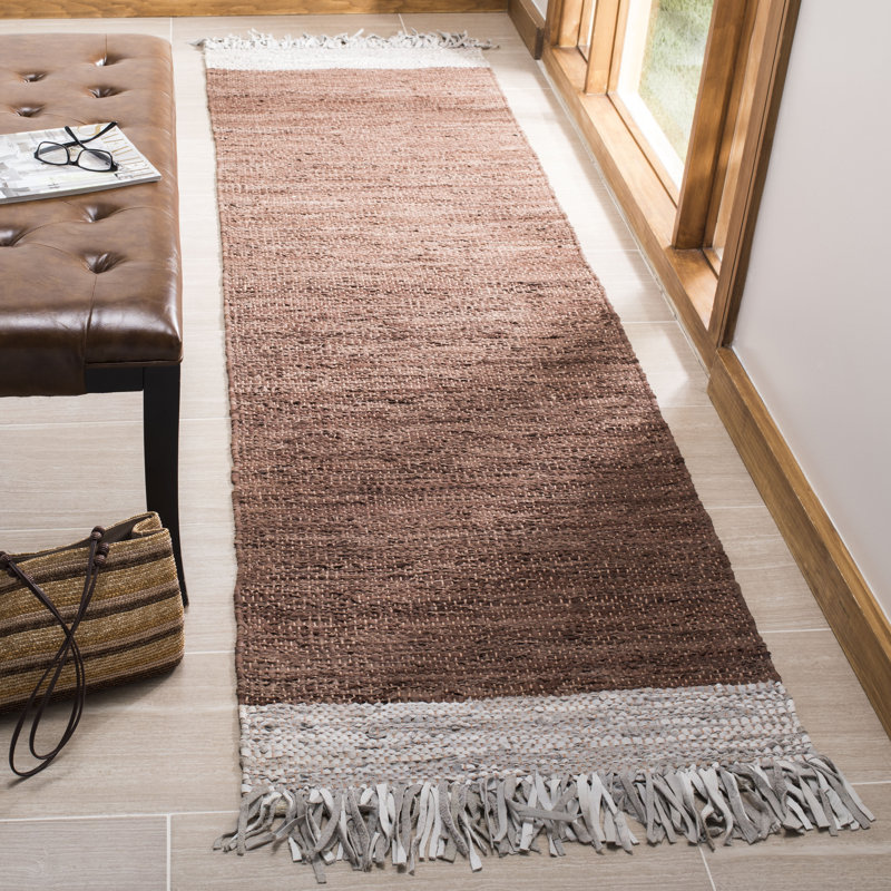 Tapis rayé en cuir / coton tissé à la main Exley, Tapis de couloir 2 pi 3 po x 6 pi