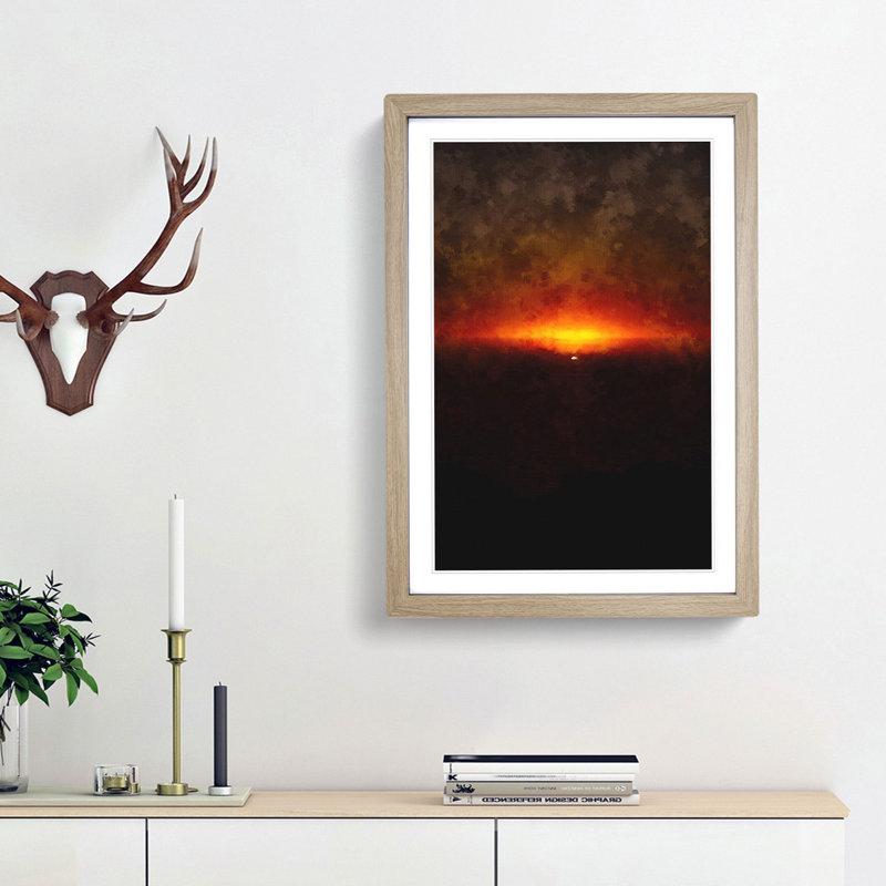 Striking Sunset Painting - Framed Print, 63cm H x 45cm W x 2cm D, Oak Framed