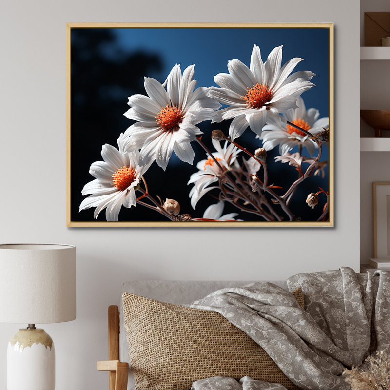 " White Daisies Field Sunrise II ", 12" H x 20" W, Natural Floater Framed