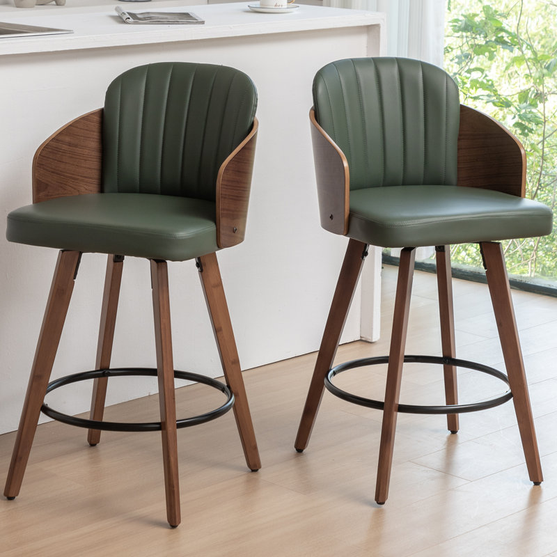 Tabourets pivotants en similicuir Ljubka, Vert, Tabouret de comptoir (siège d'une hauteur de 26,1