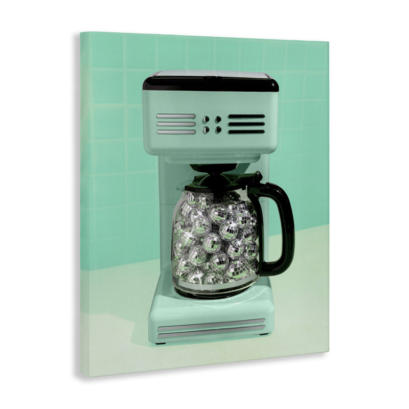 Machine à café disco sur toile verte, design par Lish Creative, 20 x 16