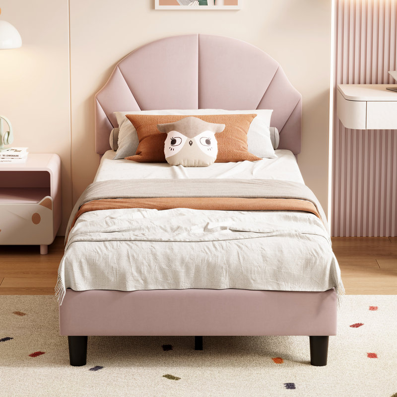 Velvet Children's Upholstered Bed, Pink