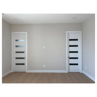 Porte de cuisine pré-montée Pantry Kitchen Lite avec quincaillerie Quadro 4113 Blanc Soie avec verre opaque dépoli, panneau unique, cadre et finitions, portes robustes pour salle de bain et chambre à coucher - 91,4 cm x 203,2 cm