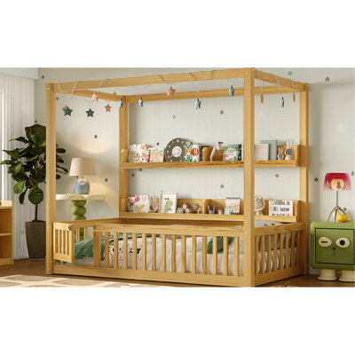 Lit à baldaquin simple, couleur naturelle, rangement intégré, favorise la résolution de problèmes, tablettes, coffre-fort pour les adolescents
