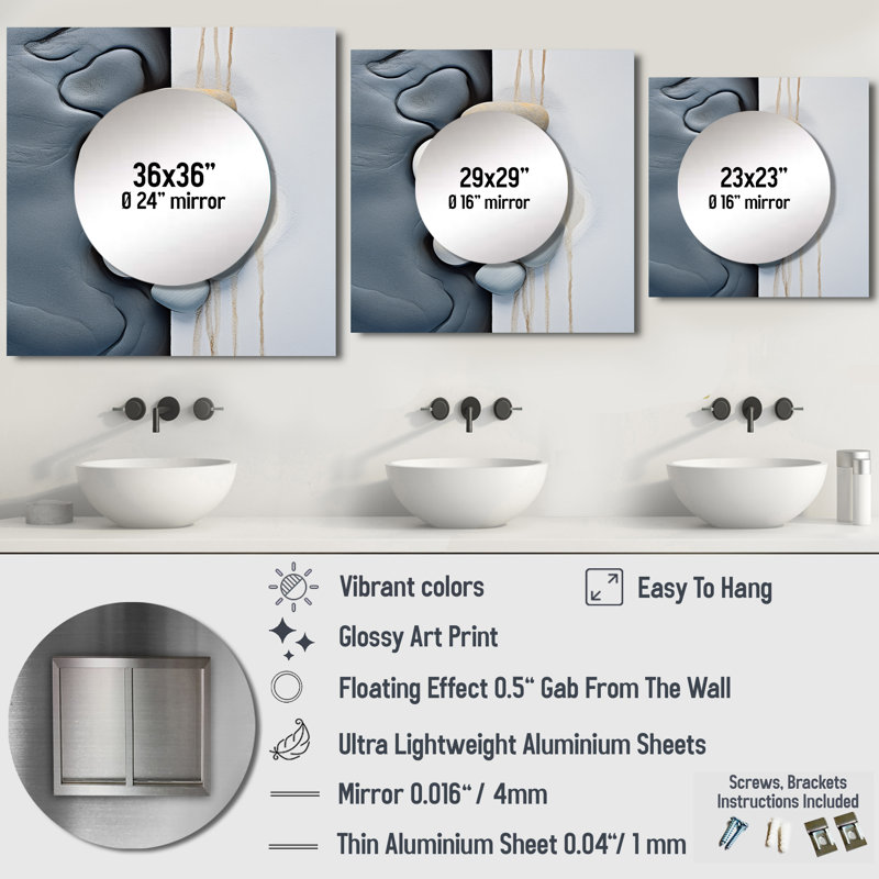 Miroir carré abstrait pour salle de bain, 29 po x 29 po