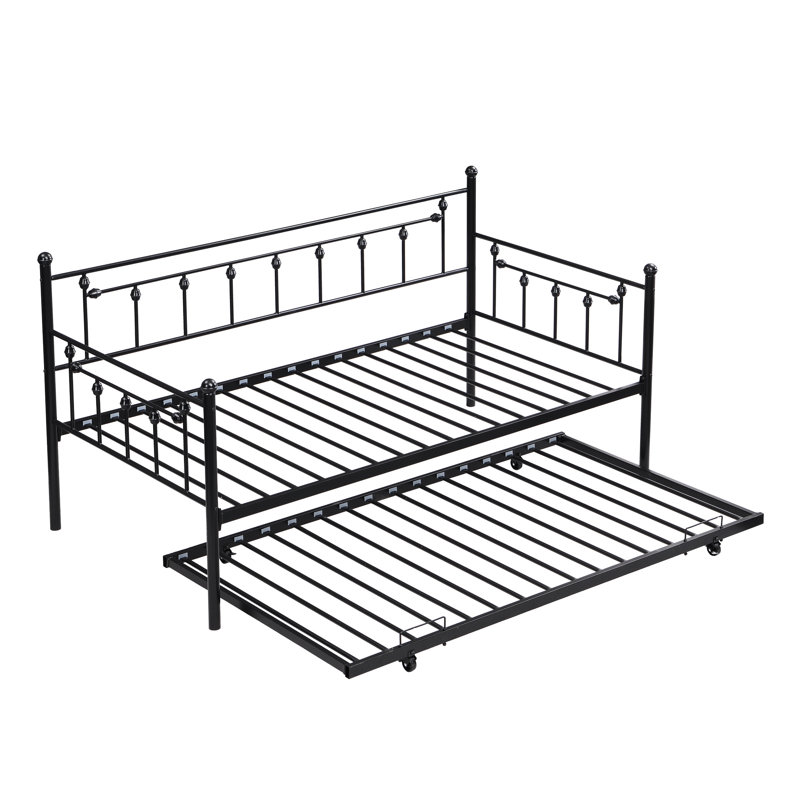 Modern Daybed With Trundle - Black Color Scheme, Metal Structure For Durability, Space Saving Furniture Piece, Quiet And Stable Sleeping Spot, Easy Assembly Directions, No Box Spring Needed, 250/350