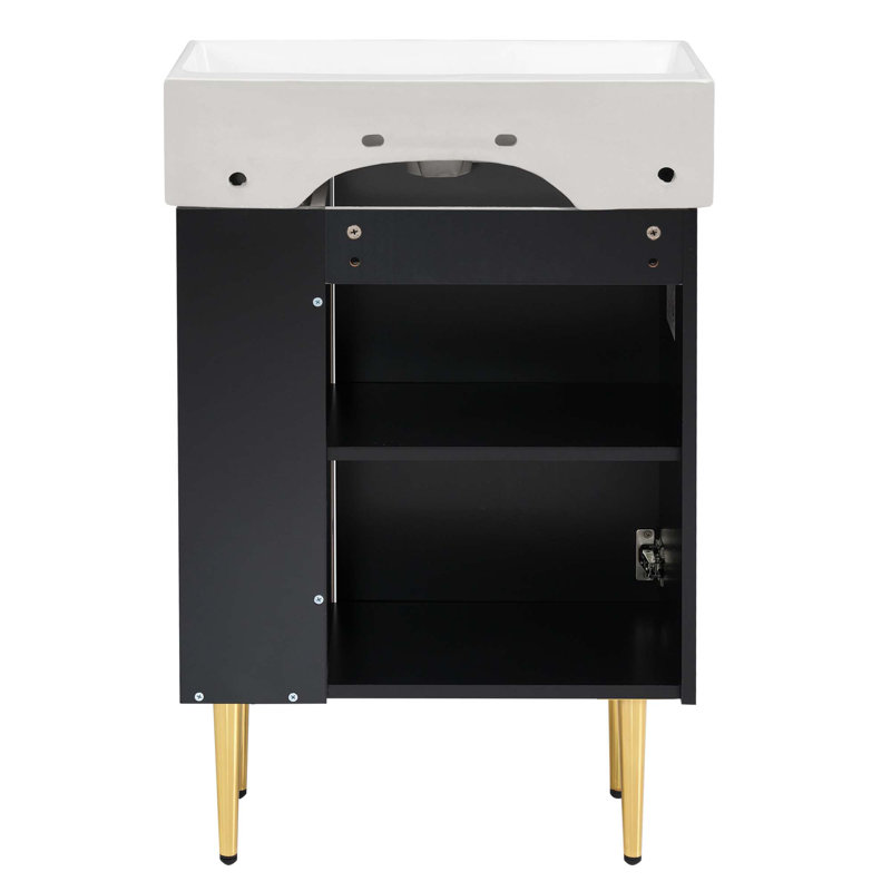 Meuble-lavabo 21,6 po, armoire combinée, meuble de rangement pour salle de bain, lavabo simple en céramique, rangement à droite