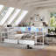 Cadre de lit d'angle avec bibliothèque et 2 tiroirs de rangement sous le lit, lit moderne avec lumière DEL et station de charge-2105660674
